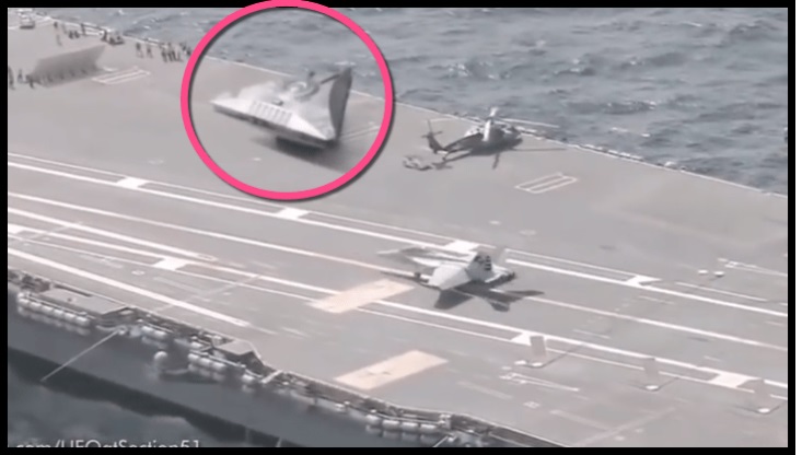 Triangular UFO presumed to have been captured on US aircraft carrier