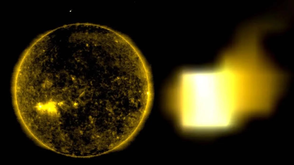 A massive cube-shaped UFO is seen in NASA images traveling toward the sun